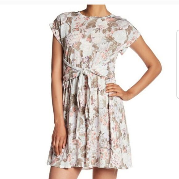 Rebecca Taylor Dress Womens Large Penelope Olive Pink Linen Floral Tie Front - Picture 2 of 7